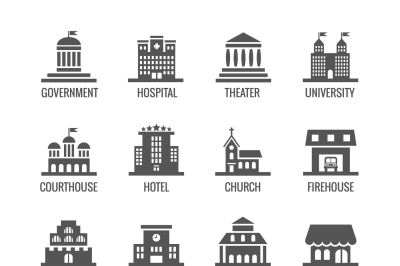 Government, public building vector icons set