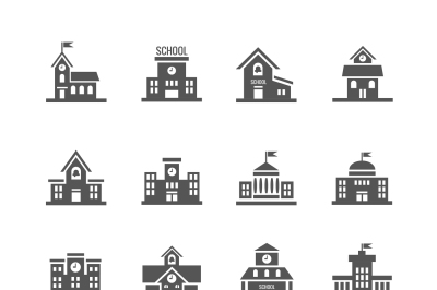 School building vector icons set