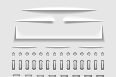Paper cut, stitch and perforation web dividers with shadow effect vect