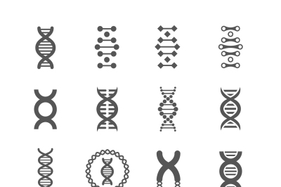 DNA spiral vector black icons set for chemistry or biology concepts