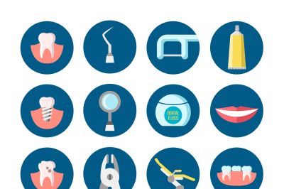 Dental clinic services flat vector icons