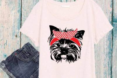 Yorkshire Terrier Whit Bandana Silhouette SVG Dog Family Pet 883S