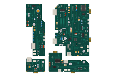 Electronic circuit. Computer mother board with diodes 