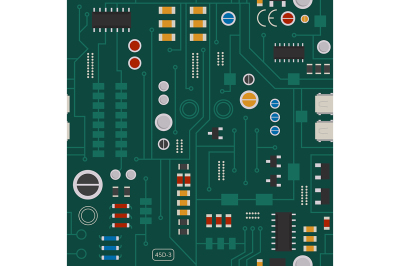 Seamless pattern of electronic circuit with diodes, chips