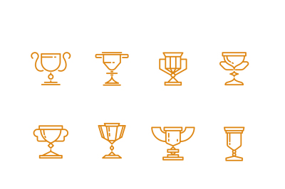 Trophy cup line vector icons set