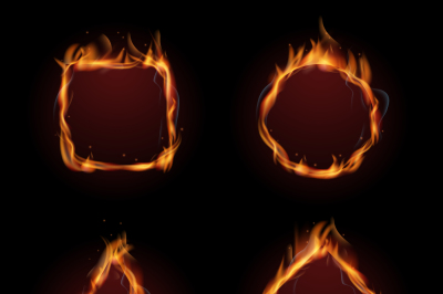 Hot fire flame frame vector set