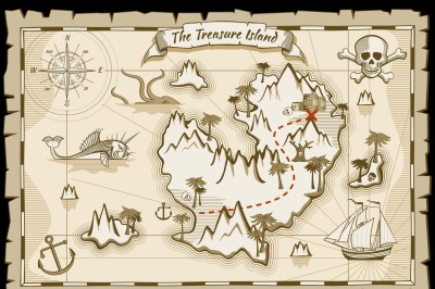 Treasure pirate hand drawn vector map