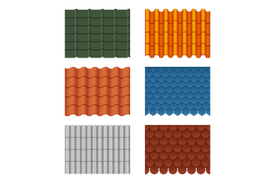 Vector seamless pattern set of roof tiles. Pictures isolate on white