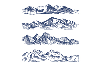 Hand drawn illustrations of different mountains landscape