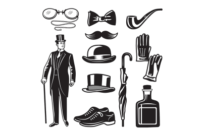 Victorian style monochrome illustrations for gentleman club