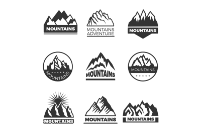 Labels set with different illustrations of mountains