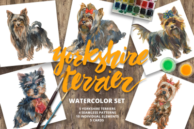 Yorkshire terrier watercolor set
