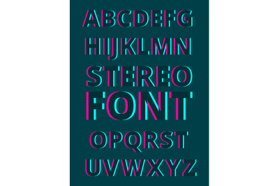 Stereoscopic alphabet on dark background. 3d characters