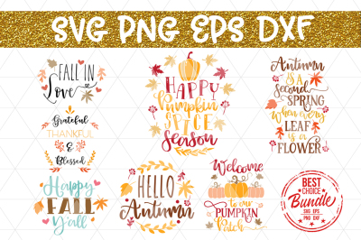 Fall Autumn Bundle SVG Cut Files, Fall Decor Quote DXF PNG EPS