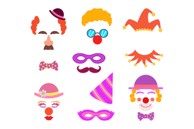 Scrapbook elements. Circus or party costumes and clown glasses 