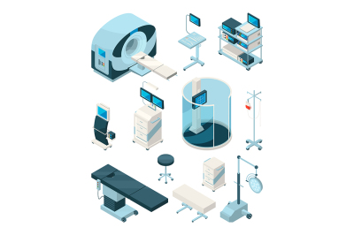 Different hospital equipment. Medical tables and other devices