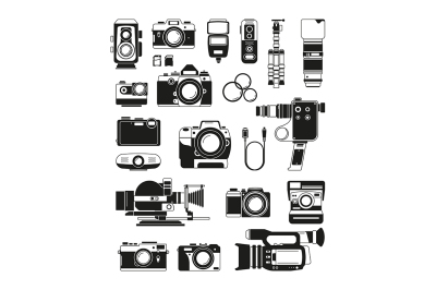 Video and photo cameras and different professional accessories