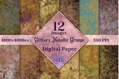 Glittery Metallic Grunge Digital Paper - 12 Image Set
