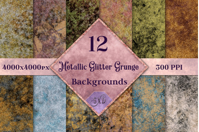 Metallic Glitter Grunge Backgrounds - 12 Image Set
