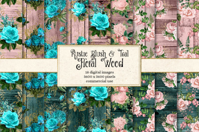 Rustic Blush & Teal Floral Wood