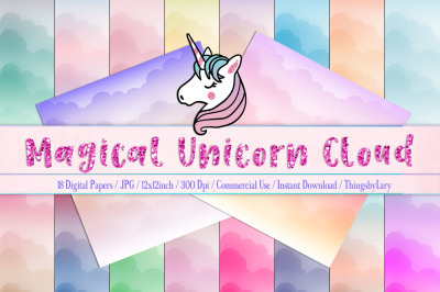 18 fairy ombre magical unicorn cloud digital papers