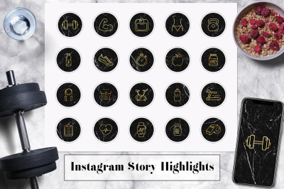 Marble & Gold Gym Instagram Icons