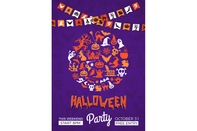 Vector halloween party invitation poster template 