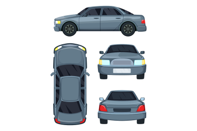 Vector illustration of automobile. Top side, front and back views