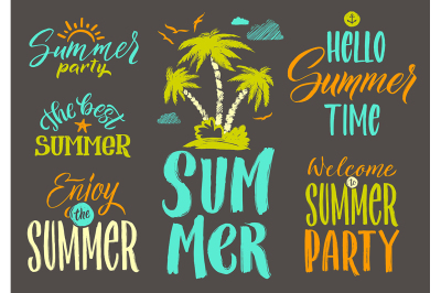 Handwriting vector words set for summer postcard decoration