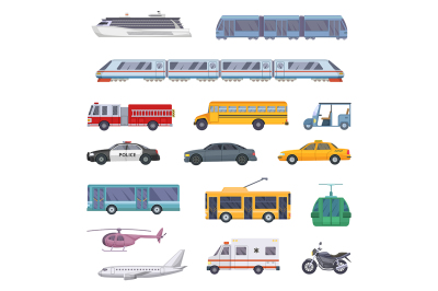 Different municipal transportation set. Vector illustrations of cars