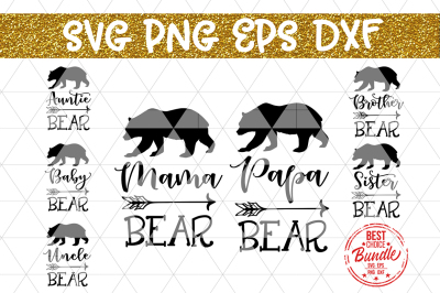 Family Bear Bundle SVG Cut File, Boho Bear, EPS, PNG, DXF