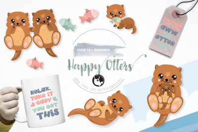 Happy Otters graphics illustrations