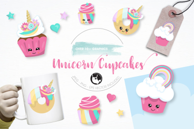 Unicorn cup cakes graphics and illustrations