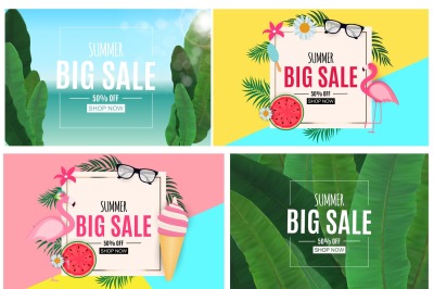 4 Abstract Summer Sale Backgrounds Collection Set. Vector illustration