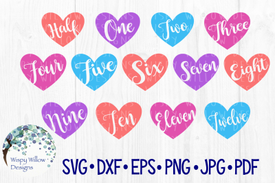 Monthly Hearts, Infant, Baby, SVG/DXF/EPS/PNG/JPG/PDF