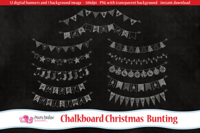Chalkboard Christmas Bunting banners clipart