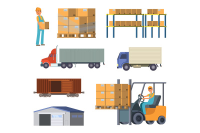 Warehouse and logistics processes. Worker with packages