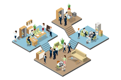 Business center with people at work in offices