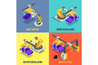 Car production phases. Automated machinery line