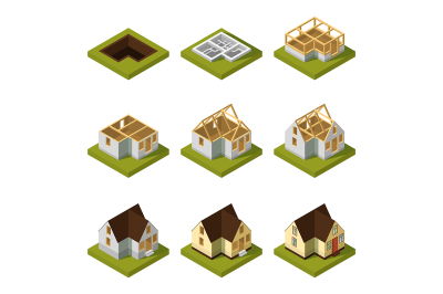 Visualization of modern building on different construction stages