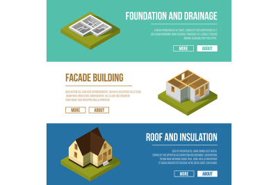 Industrial illustrations set with three banners of building