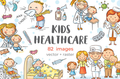 Doodle kids healthcare, families doctors, illnesses bundle