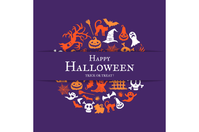 Vector halloween background with place for text with cricle of creepy 