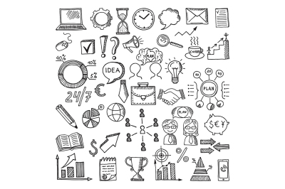 Hand drawn business icon set