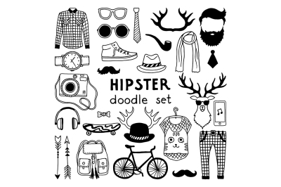 Vector doodle set with different hipster style elements