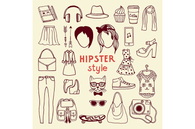 Funky hipster style elements of female. Different stylish accessories