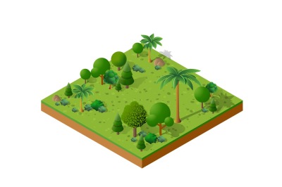 Isometric 3D set park with trees