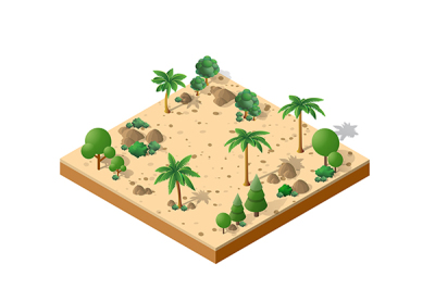 Isometric 3D desert park with palm