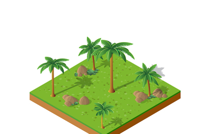 Isometric 3D palm park with trees 