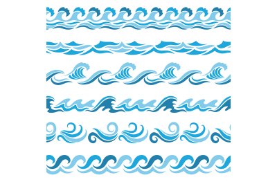  Horizontal seamless patterns with stylized blue waves